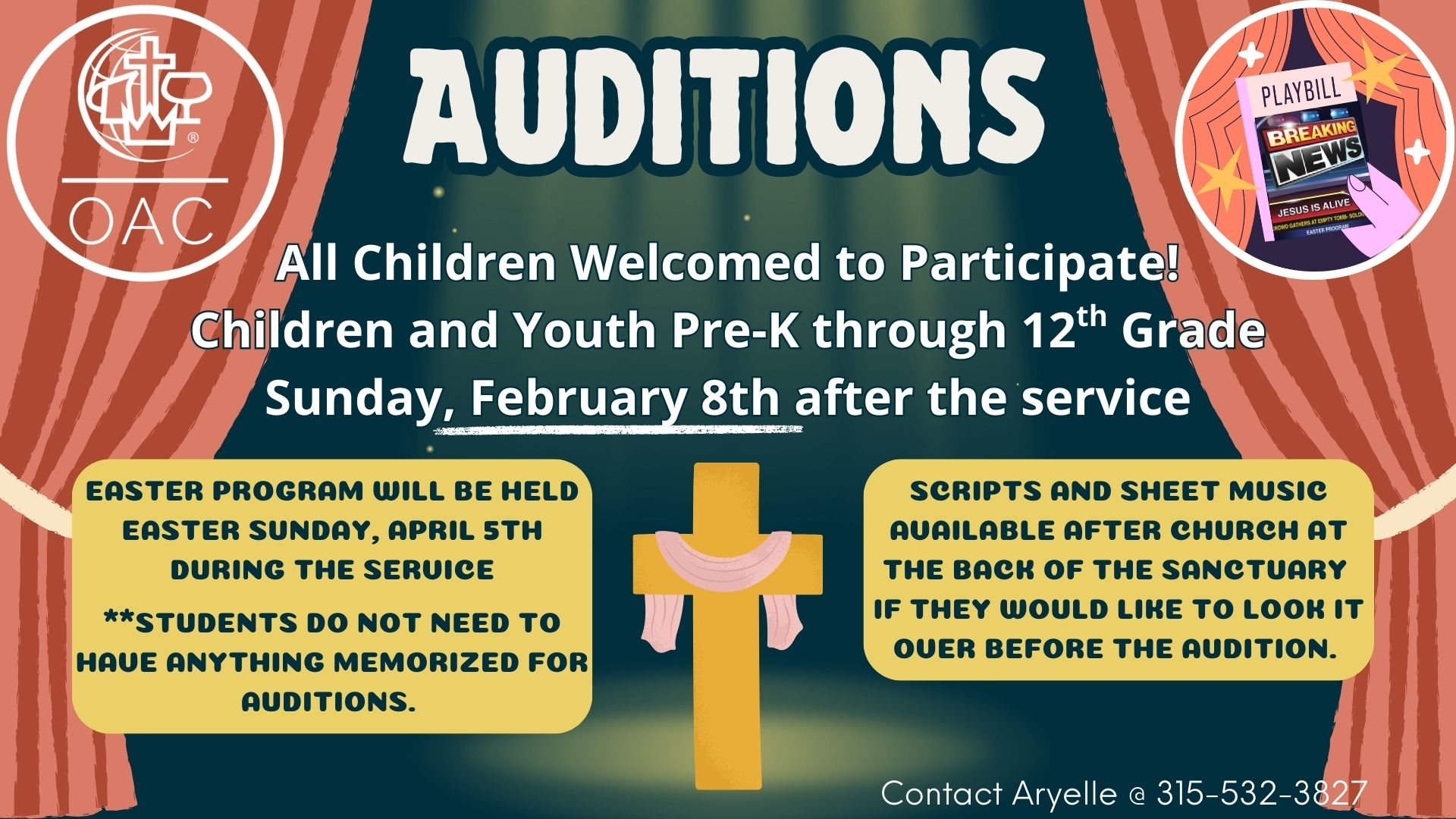 Change of Date: Now February 8th: Auditions for Easter Program ...